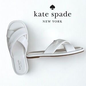 Kate Spade New York Rio White Leather Crisscross Slide Sandals- Sz 11B